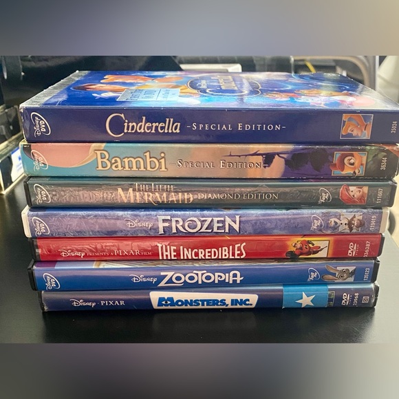 Disney Other - 7 Disney Animated Movie DVD Lot Cinderella Bambi Frozen Little Mermaid Monsters